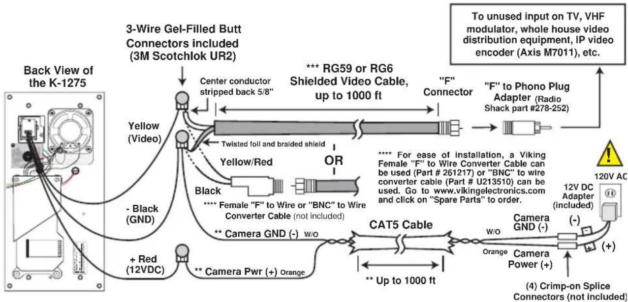 VIKING K-1275-EWP - Using RG59 for Video and CAT5 for Camera Power (Recommended) - 1