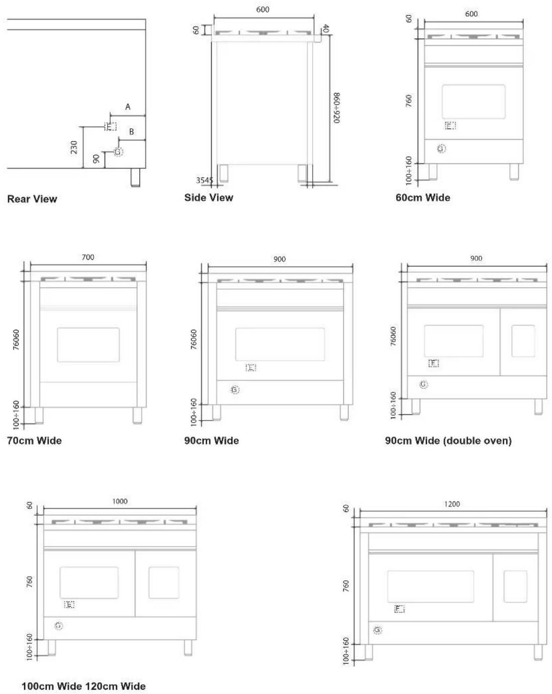 ILVE MD10FDNE3SSC - INSTALLATION & CONNECTION PROFESSIONAL PLUS, PRO-LINE & V LINE - 1