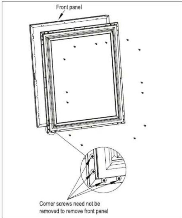 Front panel Corner screws need not be removed to remove front panel
