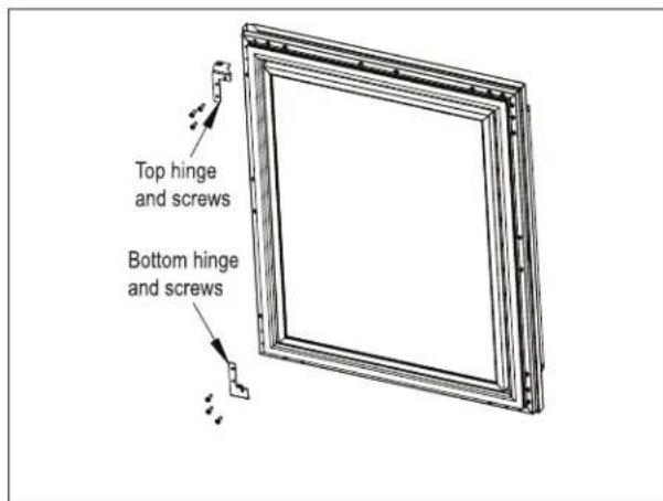 Top hinge and screws Bottom hinge and screws