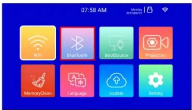 07:58 AM Monday 2022/06/22 WiFi Bluetooth BootSource Projection MemoryClean Language Update Setting