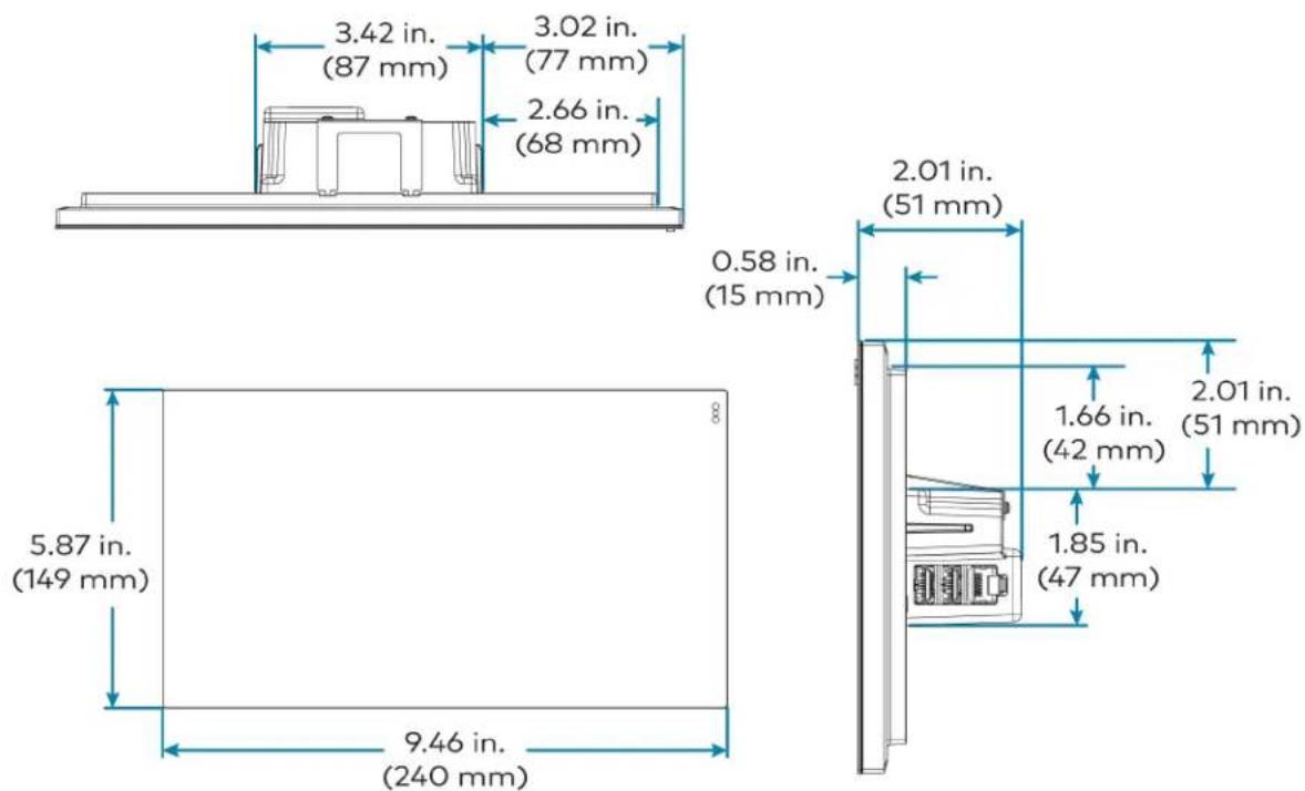 Crestron UC-MM30-Z - Wall Mount Touch Screen Dimension Drawing - 1