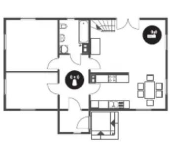 Floor plan diagram with labeled rooms and furniture layout
