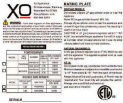 XO XOGSIDEBXLTL - MODEL AND SERIAL NUMBER - 2