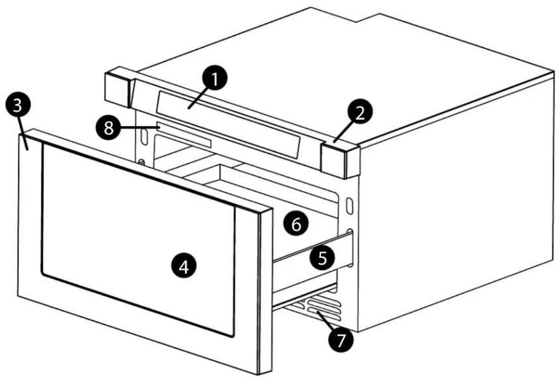 Technical diagram of an oven with numbered components for identification