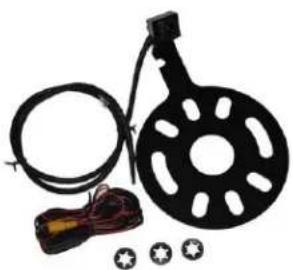 Product photo of a black metal detector with coiled cable, wires, and star-shaped components (no text or symbols visible)