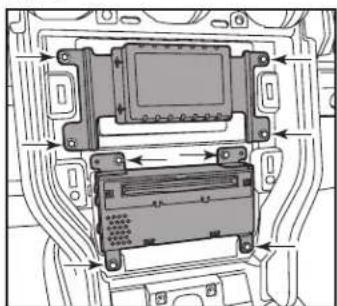 Technical diagram showing internal components of an electronic device with labeled parts and directional arrows indicating movement or assembly.