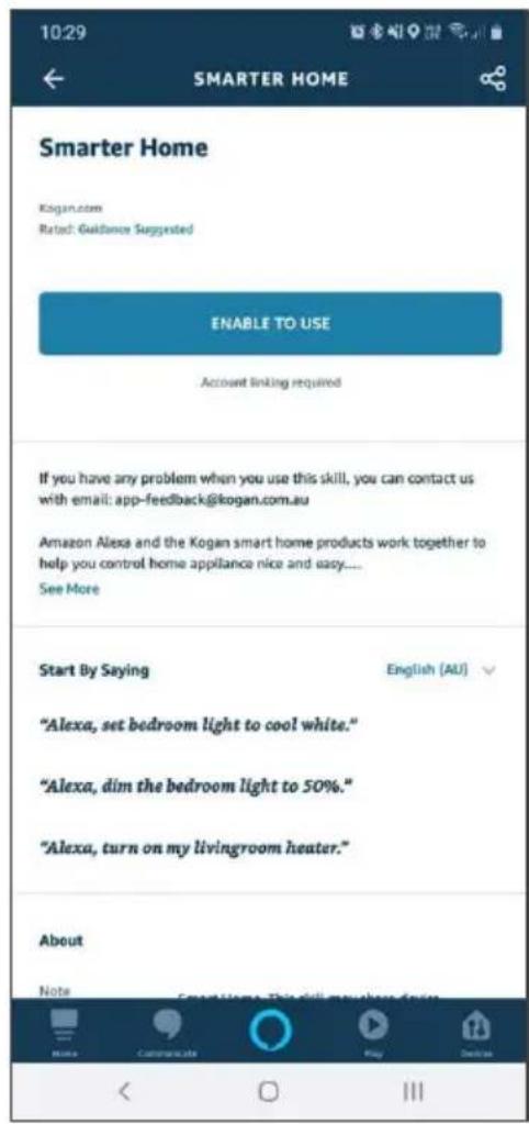Kogan KBGU10CCT1A - Adding "SmarterHome" to the Alexa app - 4