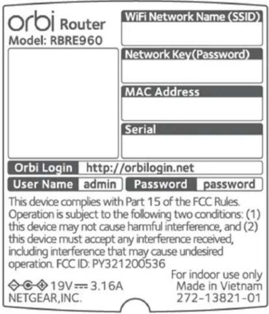 NETGEAR Orbi RBKE964 - Router and satellite labels - 1