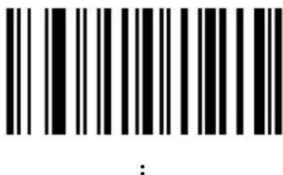 Barcode image with black and white vertical bars and a small ':' below it