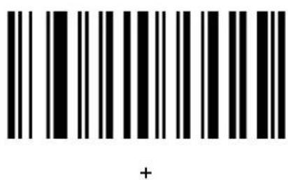 Barcode image with a plus sign below it