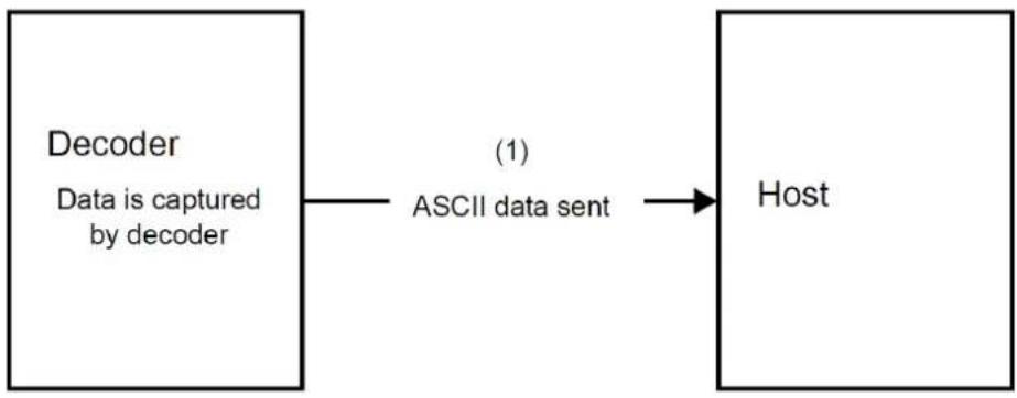graph LR A["Decoder\nData is captured by decoder"] --> B["ASCII data sent"] B --> C["Host"]