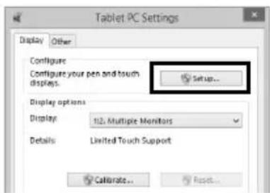 Tablet PC Settings Display Other Configure Configure your pen and touch displays. Setup... Display options Display 112. Multiple Monitors Details Limited Touch Support Calibrate... Reset...