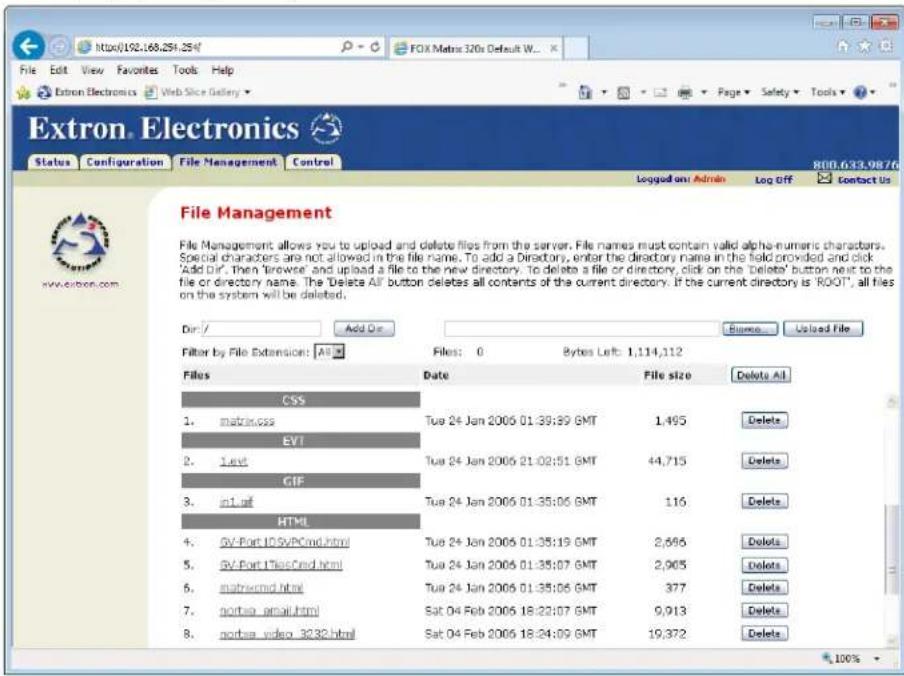 Extron FOX Matrix 320x - File Management Page - 1