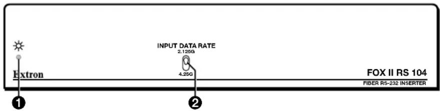 Extron INPUT DATA RATE 2.125G 4.25G FOX II RS 104 FIBER RS-232 INSERTER ① ②