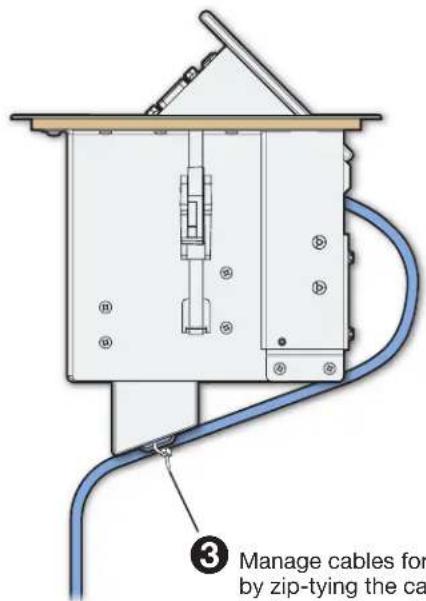 Manage cables for by zip-tying the ca