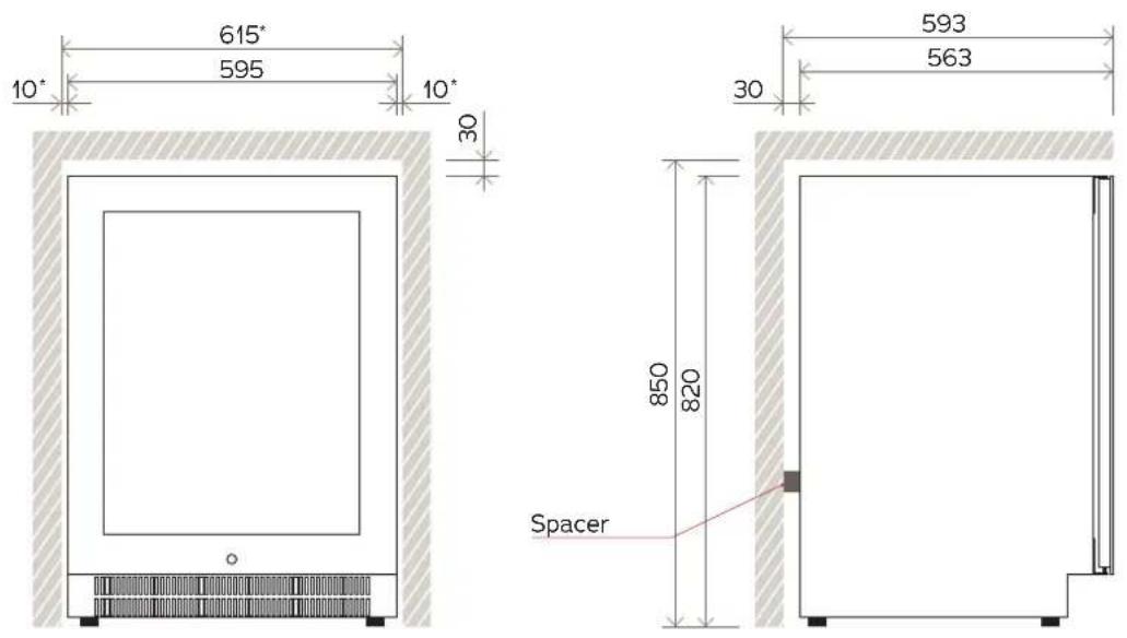 615° 595° 10° 10° 30 593 563 30 850 820 Spacer