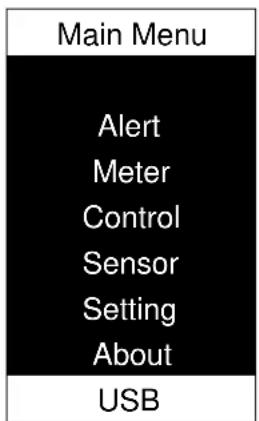 Main Menu Alert Meter Control Sensor Setting About USB