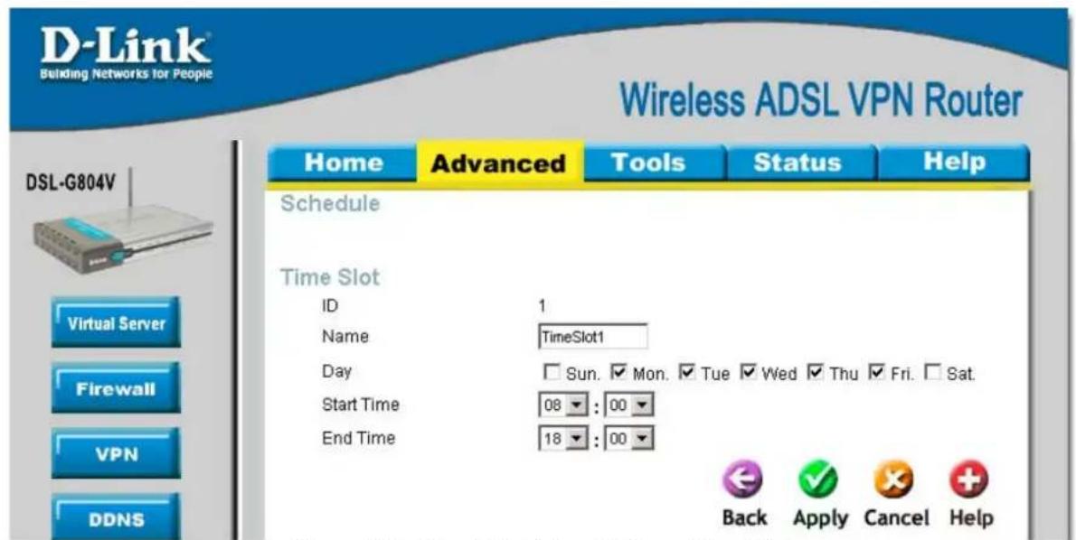 D-LINK DSL-G804V - Time Schedule - 2