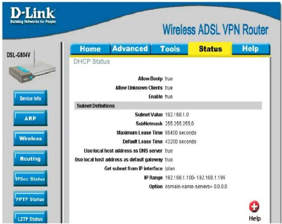 D-LINK DSL-G804V - DHCP Status - 1