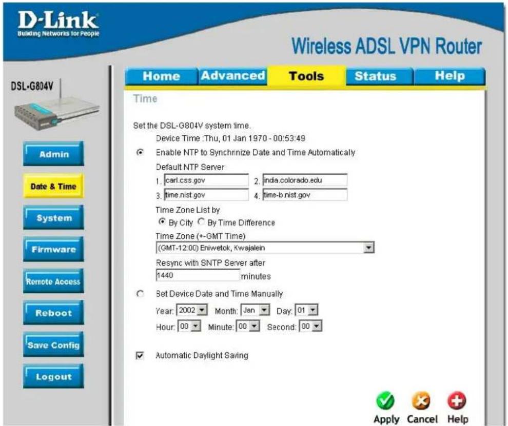 D-LINK DSL-G804V - System Date & Time - 1