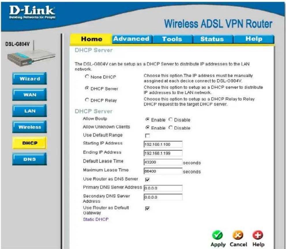 D-LINK DSL-G804V - DHCP Server - 1