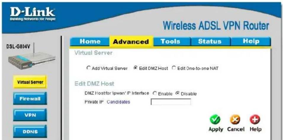 D-LINK DSL-G804V - Edit DMZ Host - 2