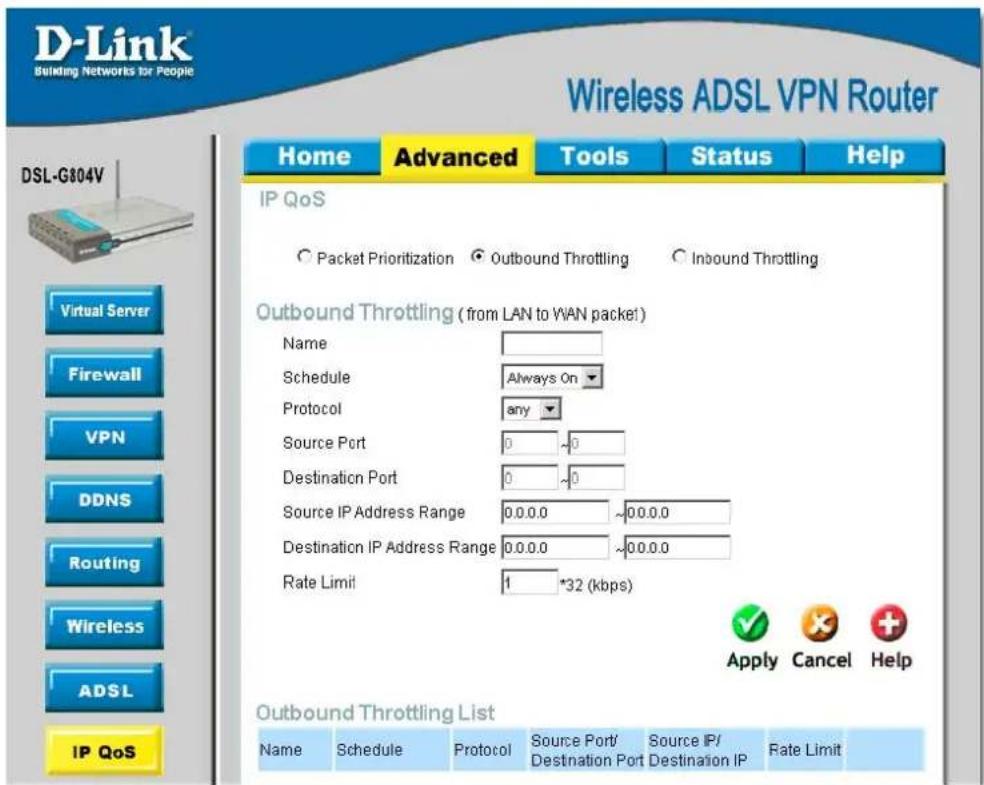 D-LINK DSL-G804V - Outbound Throttling (Packet from LAN to WAN) - 1