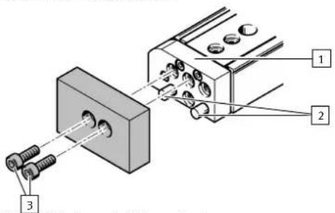 Technical diagram showing mechanical assembly with labeled parts 1, 2, and 3