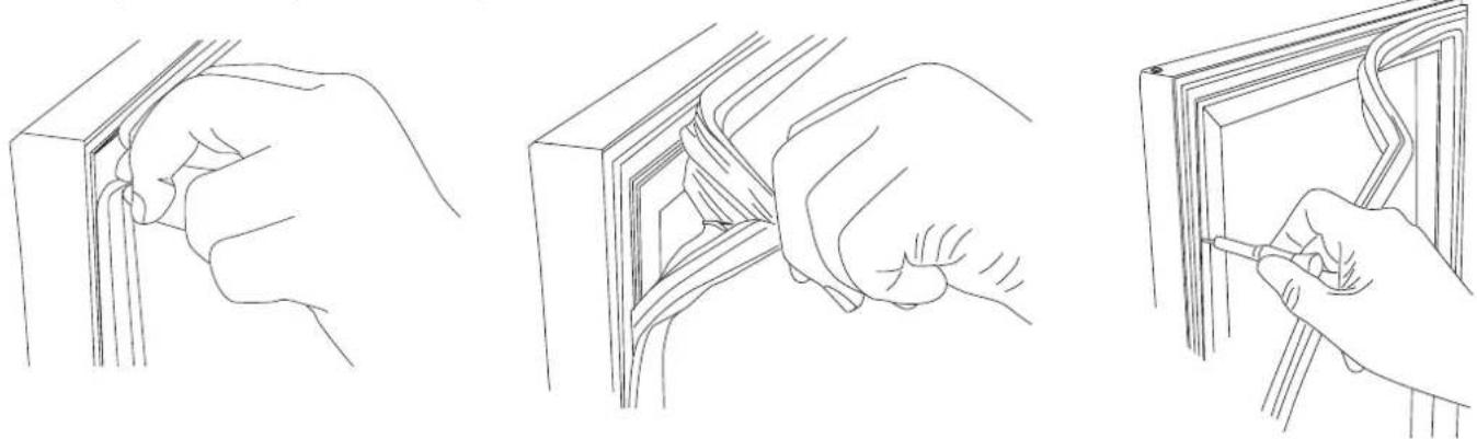 Line drawings showing three sequential steps of a hand holding a piece, with no text or symbols present.