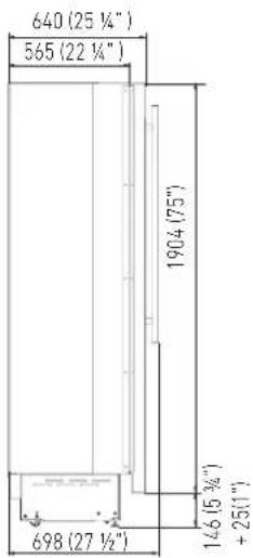 640 (25 ¼") 565 (22 ¼") 1904 (75") 698 (27 ½") 146 (5 ¾") + 25 (1)