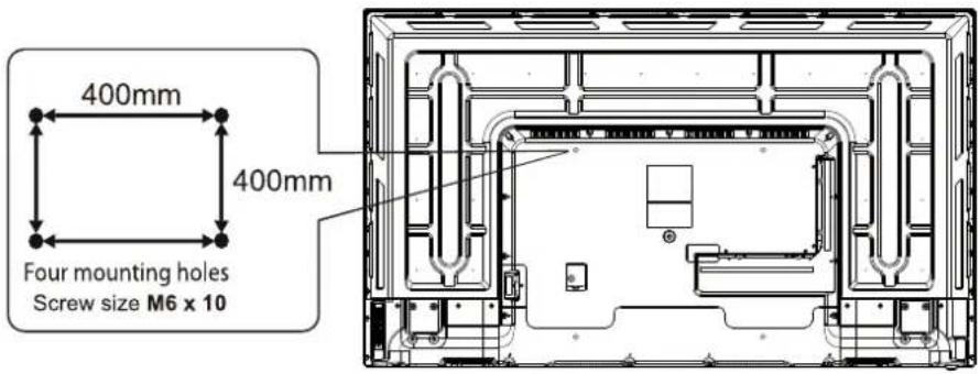 400mm 400mm Four mounting holes Screw size M6 x 10