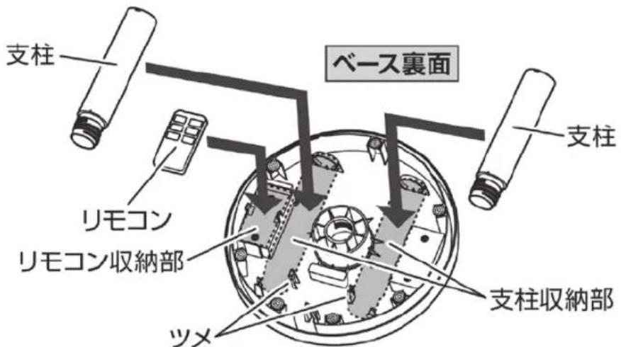 Yamazen YLX-EHD251 - 支柱とリモコンをベースに収納する - 1