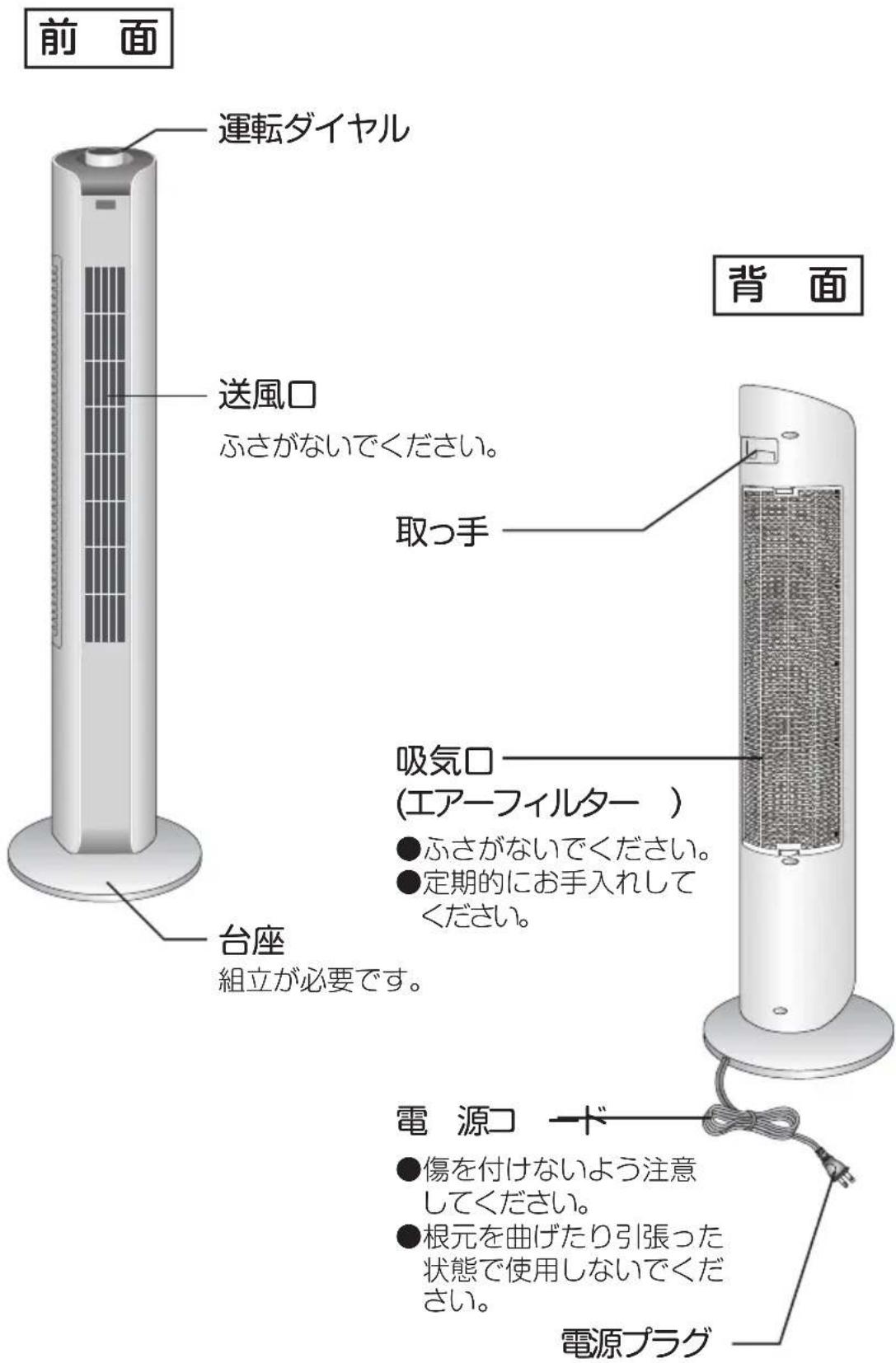 Yamazen YSS-T802 - 各部の名称 - 1
