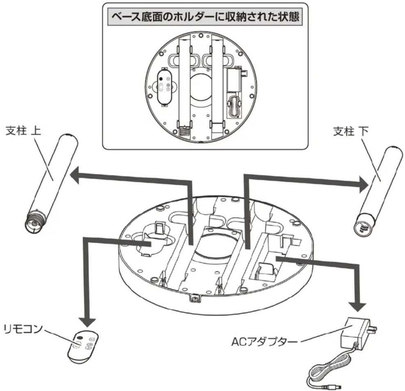 Yamazen YHX-FGD303 - ベースから支柱、リモコン、ACアダプターを取り出す - 1