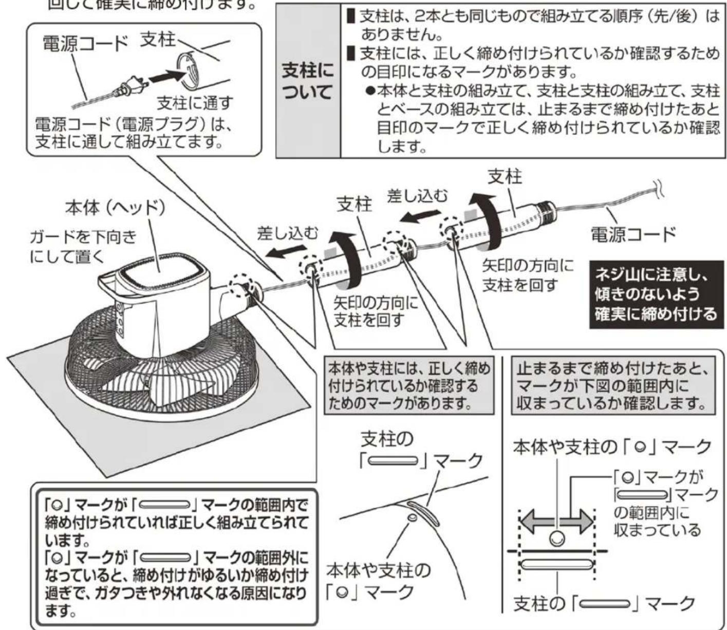 Yamazen YLR-EH251 - 本体と支柱の組み立て - 1