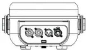 Technical line drawing of a mechanical component with four ports (no text or symbols)