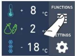 + 8 °C + 2 °C - 18 °C FUNCTIONS SETTINGS