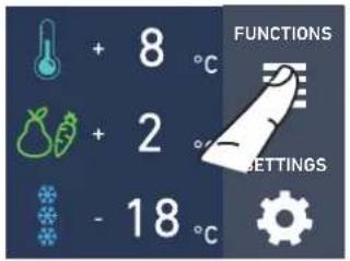 + 8 °C + 2 °C - 18 °C FUNCTIONS SETTINGS
