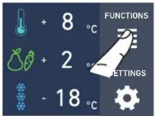 + 8 °C + 2 °C - 18 °C FUNCTIONS SETTINGS
