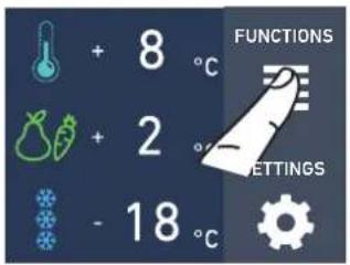 + 8 °C + 2 °C - 18 °C FUNCTIONS SETTINGS