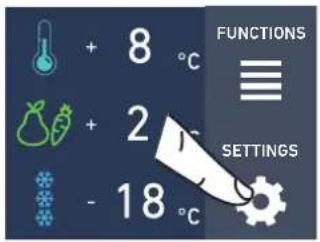 + 8 °C + 2 °C - 18 °C FUNCTIONS SETTINGS