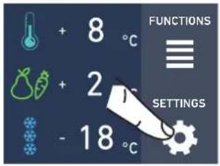 + 8 °C + 2 °C - 18 °C FUNCTIONS ≡ SETTINGS