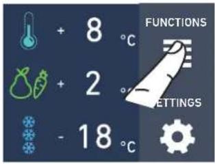 + 8 °C + 2 °C - 18 °C FUNCTIONS SETTINGS