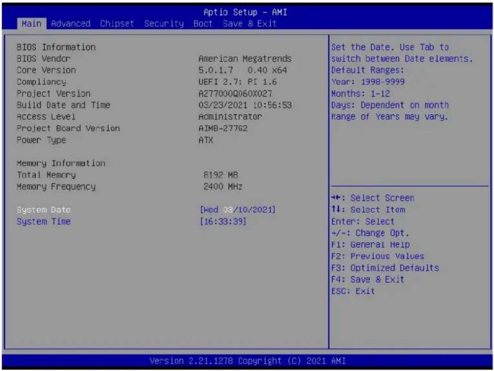 Advantech AIMB-277 - Main Menu - 1