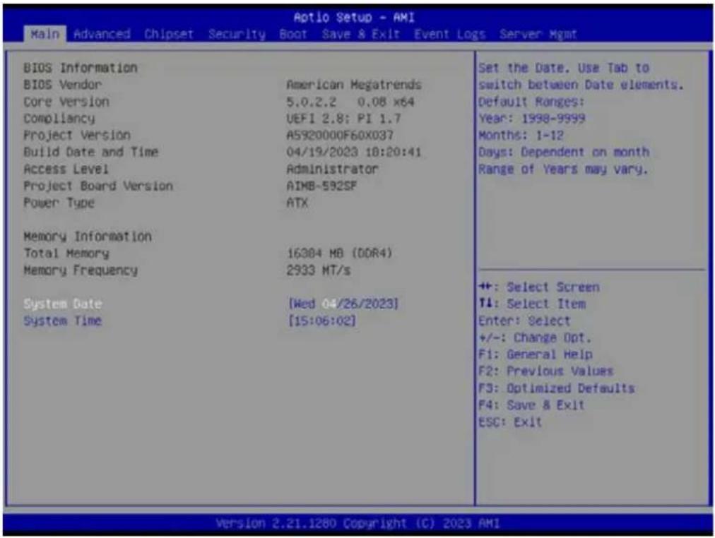 Advantech AIMB-592 - Main Menu - 1