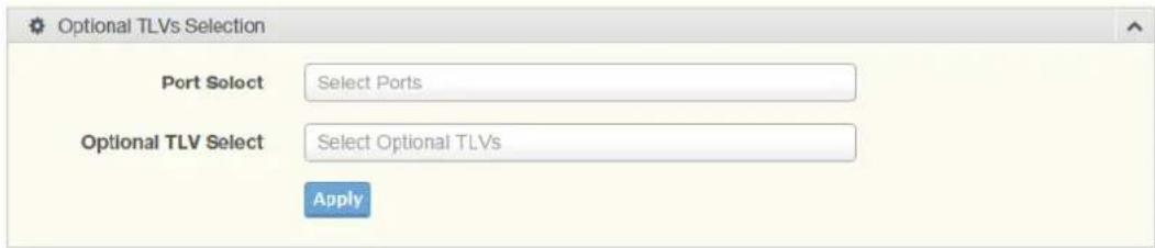 Optional TLVs Selection Port Select Select Ports Optional TLV Select Select Optional TLVs Apply