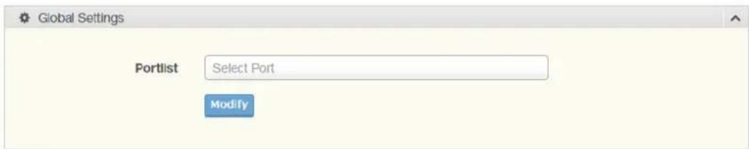 Global Settings Portlist Select Port Modify