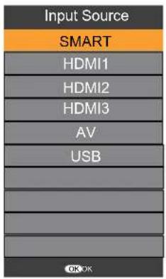 Input Source SMART HDMI1 HDMI2 HDMI3 AV USB OK OK