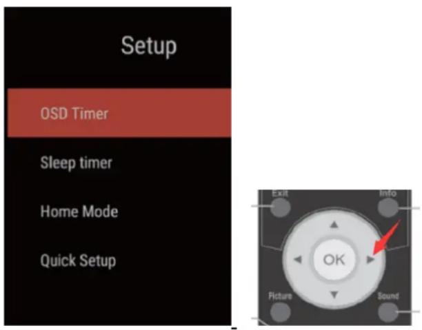 Setup OSD Timer Sleep timer Home Mode Quick Setup